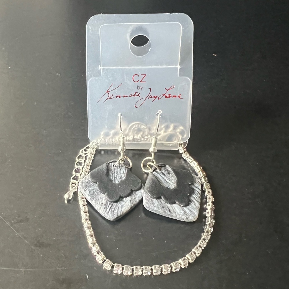 CZ by Kenneth Jay Lane handmade earrings and tennis bracelet.